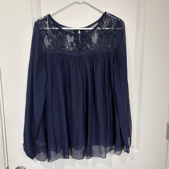 Giulia navy Made in Italy lace long sleeve peasant blouse size small - Picture 1 of 7
